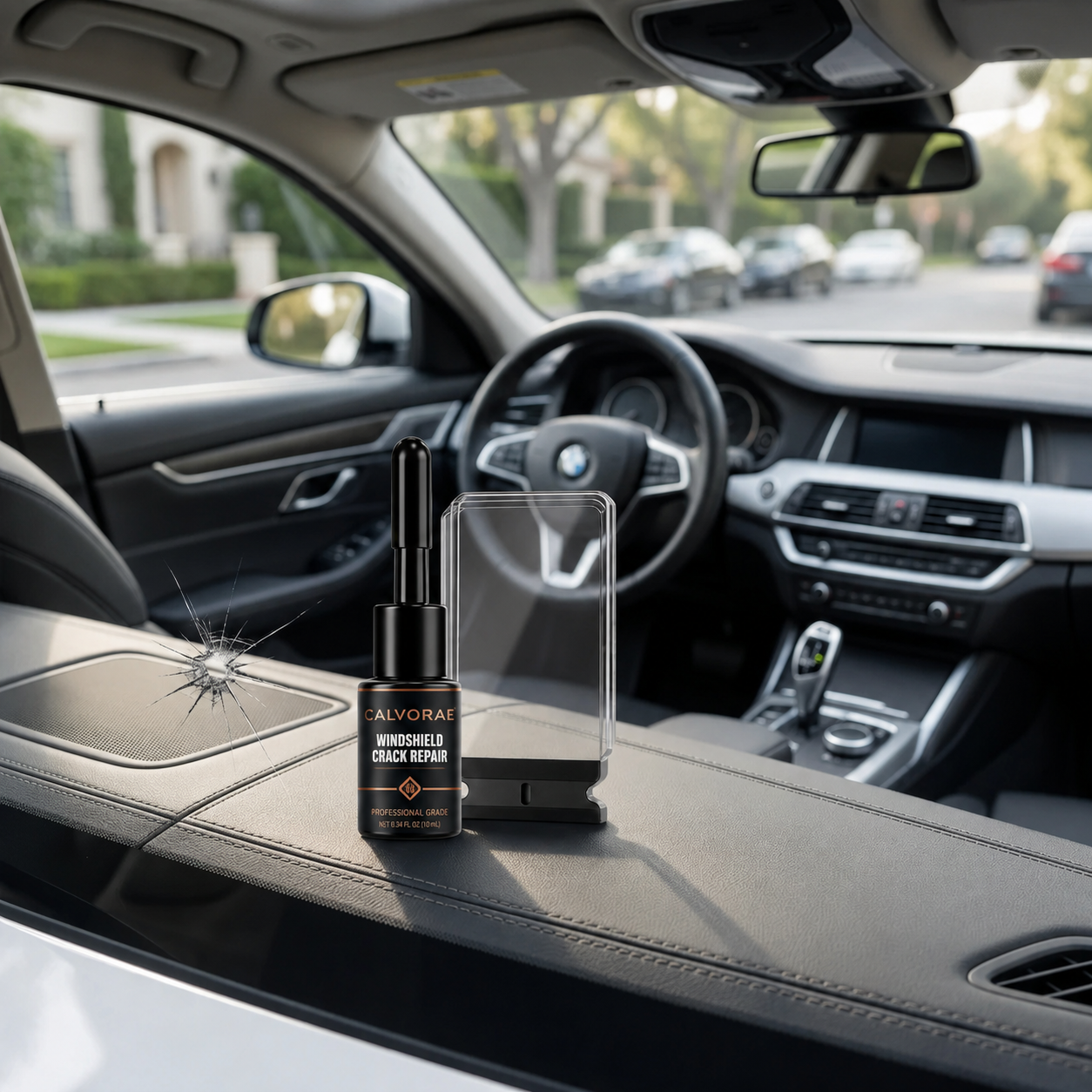 CALVORAE crack repair bottle inside a car